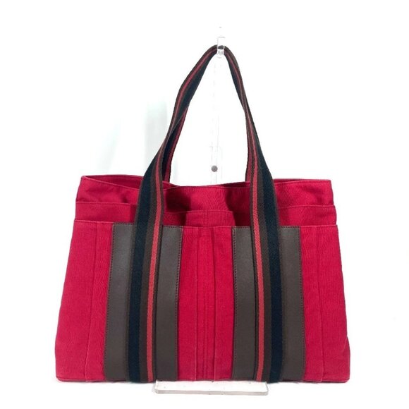 HERMES Toroca Horizontal MM Bag Tote Bag Shoulder Bag Canvas Red/Black - Picture 1 of 11